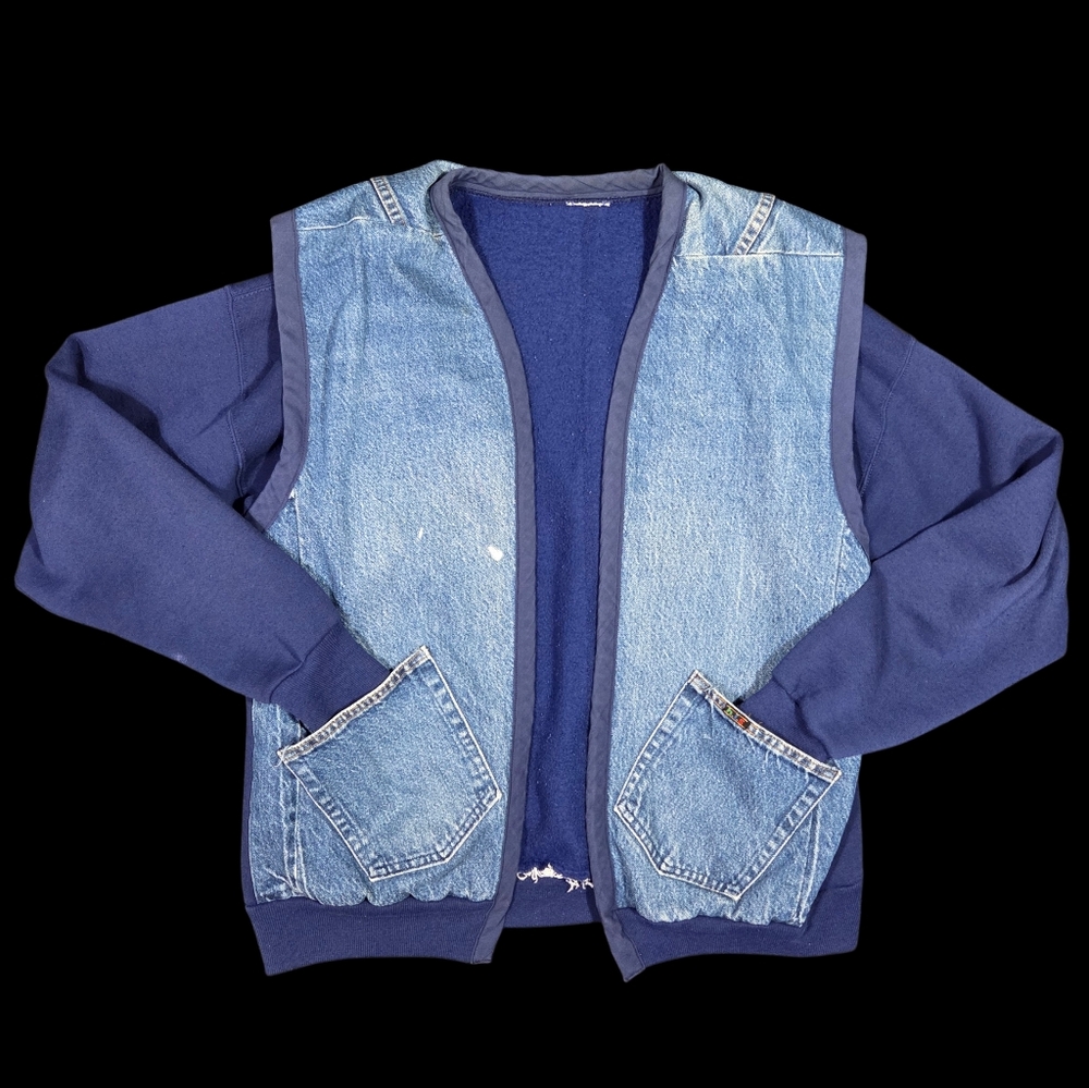 Vintage Denim Vest Sweatshirt Upcycled Streetwear Grunge Indie Sleaze Blue Large
